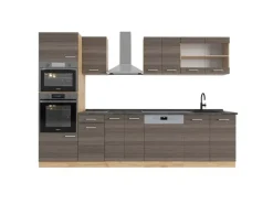 Best Vicco R-Line Küchenzeile /Goldkraft Eiche 300 cm mit HochschrankAP Anthrazit ohne E-Geräte Einbauküchen