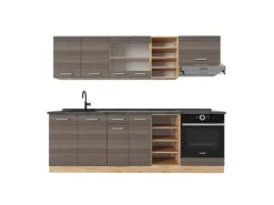 Clearance Vicco R-Line Küchenzeile /Goldkraft Eiche 240 cm AP Anthrazit ohne E-Geräte Edelgrau