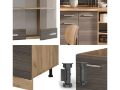 Clearance Vicco R-Line Küchenzeile /Goldkraft Eiche 240 cm AP Anthrazit ohne E-Geräte Edelgrau