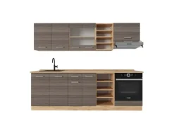 Outlet Vicco R-Line Küchenzeile /Goldkraft Eiche 240 cm ohne Arbeitsplatte ohne E-Geräte Edelgrau