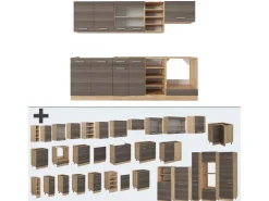Outlet Vicco R-Line Küchenzeile /Goldkraft Eiche 240 cm ohne Arbeitsplatte ohne E-Geräte Edelgrau