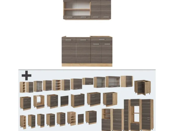 Online Vicco R-Line Küchenzeile /Goldkraft Eiche 140 cm AP Eiche ohne E-Geräte Edelgrau