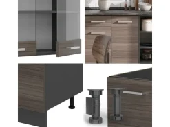 Einbauküchen<Vicco R-Line Küchenzeile /Anthrazit 240 cm AP Eiche ohne E-Geräte Edelgrau