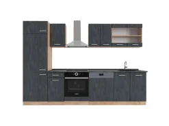 Discount Vicco R-Line Küchenzeile Schwarz Beton/Goldkraft Eiche 300 cm AP Anthrazit ohne E-Geräte Einbauküchen