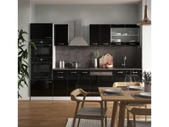 Sale Vicco R-Line Küchenzeile Schwarz Hochglanz 300 cm mit HochschrankAP Marmor ohne E-Geräte Einbauküchen