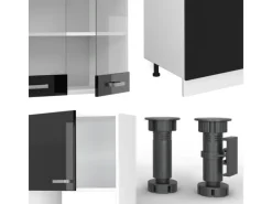Sale Vicco R-Line Küchenzeile Schwarz Hochglanz 300 cm mit HochschrankAP Marmor ohne E-Geräte Einbauküchen
