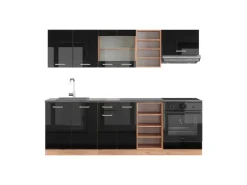 Einbauküchen<Vicco R-Line Küchenzeile /Goldkraft Eiche 240 cm AP Anthrazit ohne E-Geräte Schwarz Hochglanz