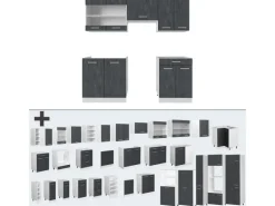Online Vicco R-Line Küchenzeile Schwarz Beton/Weiß 200 cm AP Eiche ohne E-Geräte Einbauküchen