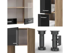 Best Vicco R-Line Küchenzeile /Goldkraft Eiche 350 cm mit Hochschrankohne Arbeitsplatte ohne E-Geräte Schwarz Hochglanz