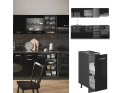 Hot Vicco R-Line Küchenzeile /Anthrazit 240 cm ohne Arbeitsplatte ohne E-Geräte Schwarz Hochglanz