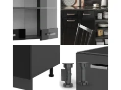 Hot Vicco R-Line Küchenzeile /Anthrazit 240 cm ohne Arbeitsplatte ohne E-Geräte Schwarz Hochglanz