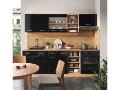 Hot Vicco R-Line Küchenzeile /Goldkraft Eiche 240 cm ohne Arbeitsplatte ohne E-Geräte Schwarz Hochglanz