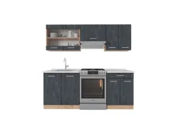 Online Vicco R-Line Küchenzeile Schwarz Beton/Goldkraft Eiche 200 cm AP Marmor ohne E-Geräte Beton Dunkelgrau