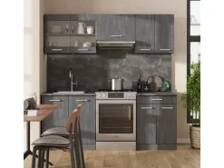 Vicco R-Line Küchenzeile Schwarz Beton/Anthrazit 200 cm AP Anthrazit ohne E-Geräte Herde|Kühlschränke