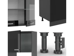 Herde|Kühlschränke<Vicco R-Line Küchenzeile /Anthrazit 300 cm mit HochschrankAP Eiche ohne E-Geräte Schwarz Hochglanz