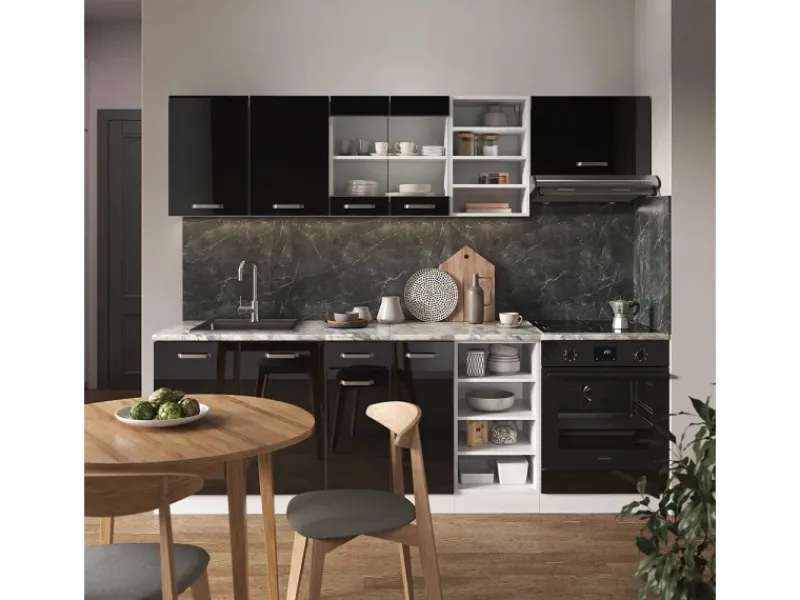 Outlet Vicco R-Line Küchenzeile /Weiß 240 cm ohne Arbeitsplatte ohne E-Geräte Winkelküchen