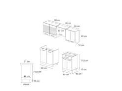 Küchenschränke<Vicco R-Line Küchenzeile /Weiß 200 cm AP Eiche ohne E-Geräte Schwarz Hochglanz
