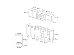 Single-Küchen<Vicco R-Line Küchenzeile 240 cm AP Marmor ohne E-Geräte Schwarz Hochglanz