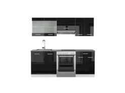 New Vicco R-Line Küchenzeile /Weiß 200 cm AP Anthrazit ohne E-Geräte Schwarz Hochglanz
