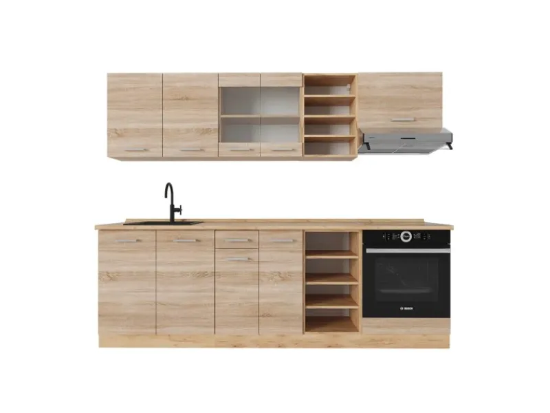 Discount Vicco R-Line Küchenzeile Sonoma/Goldkraft Eiche 240 cm AP Eiche ohne E-Geräte Einbauküchen