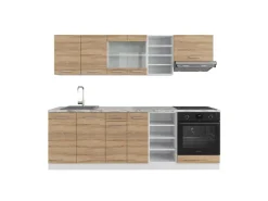 Einbauküchen<Vicco R-Line Küchenzeile Sonoma/Weiß 240 cm AP Marmor ohne E-Geräte Sonoma-Weiß