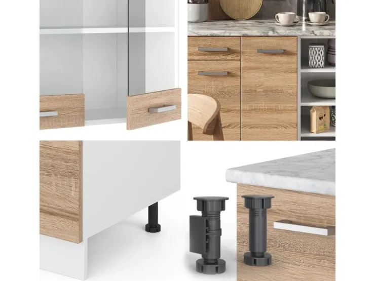 Einbauküchen<Vicco R-Line Küchenzeile Sonoma/Weiß 240 cm AP Marmor ohne E-Geräte Sonoma-Weiß
