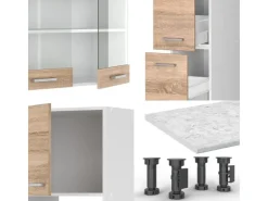 Kühlschränke<Vicco R-Line Küchenzeile Sonoma/Weiß 350 cm mit HochschrankAP Eiche ohne E-Geräte Sonoma-Weiß