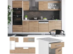 Best Vicco R-Line Küchenzeile Sonoma/Weiß 300 cm mit HochschrankAP Eiche ohne E-Geräte Sonoma-Weiß