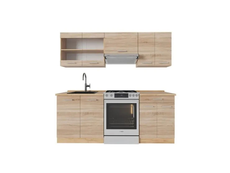 Hot Vicco R-Line Küchenzeile Sonoma/Goldkraft Eiche 200 cm AP Eiche ohne E-Geräte Sonoma Eiche