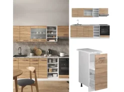 Herde|Einbauküchen<Vicco R-Line Küchenzeile Sonoma/Weiß 240 cm ohne Arbeitsplatte ohne E-Geräte Sonoma-Weiß