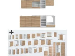 Herde|Einbauküchen<Vicco R-Line Küchenzeile Sonoma/Weiß 240 cm ohne Arbeitsplatte ohne E-Geräte Sonoma-Weiß