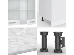Sale Vicco R-Line Küchenzeile 300 cm mit HochschrankAP Marmor ohne E-Geräte Pantryküchen
