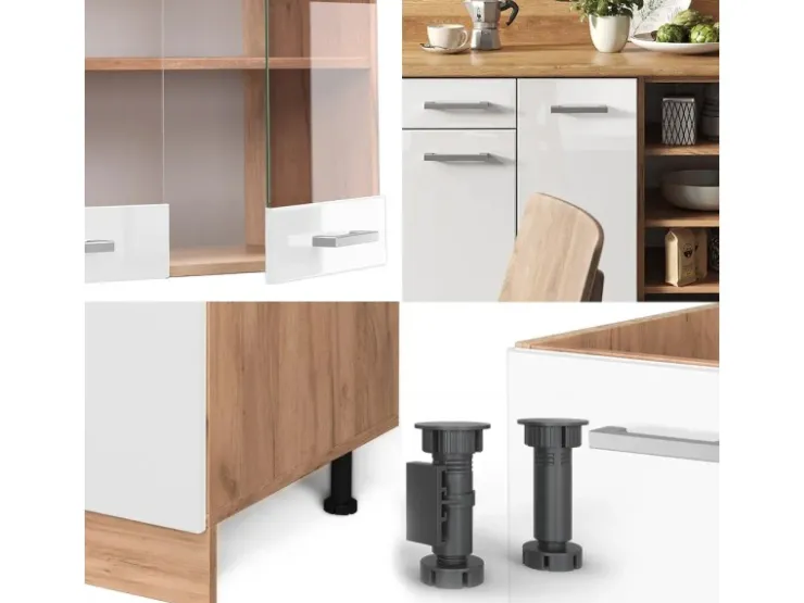 Clearance Vicco R-Line Küchenzeile Weiß Hochglanz/Goldkraft Eiche 240 cm ohne Arbeitsplatte ohne E-Geräte Hochglanz Weiß