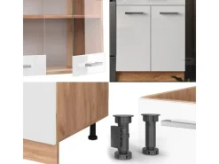 Outlet Vicco R-Line Küchenzeile Weiß Hochglanz/Goldkraft Eiche 200 cm ohne Arbeitsplatte ohne E-Geräte Herde