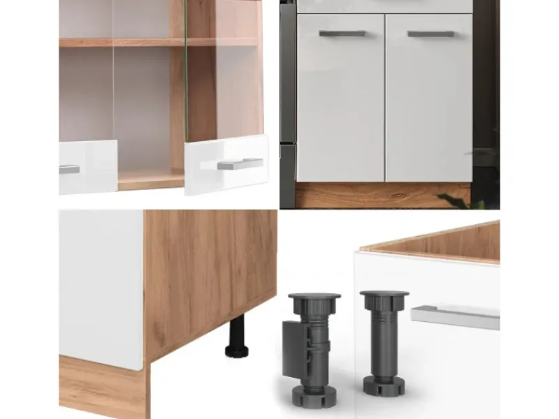 Outlet Vicco R-Line Küchenzeile Weiß Hochglanz/Goldkraft Eiche 200 cm ohne Arbeitsplatte ohne E-Geräte Herde