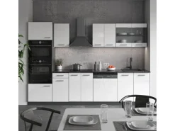 Outlet Vicco R-Line Küchenzeile /Anthrazit 300 cm mit HochschrankAP Marmor ohne E-Geräte Weiß Hochglanz