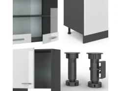 Outlet Vicco R-Line Küchenzeile /Anthrazit 300 cm mit HochschrankAP Marmor ohne E-Geräte Weiß Hochglanz