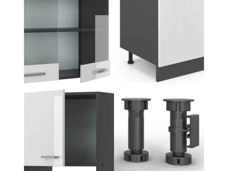 Outlet Vicco R-Line Küchenzeile /Anthrazit 300 cm mit HochschrankAP Marmor ohne E-Geräte Weiß Hochglanz