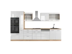 Sale Vicco R-Line Küchenzeile Weiß Hochglanz/Goldkraft Eiche 350 cm mit HochschrankAP Eiche ohne E-Geräte Pantryküchen