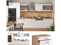 Sale Vicco R-Line Küchenzeile Weiß Hochglanz/Goldkraft Eiche 350 cm mit HochschrankAP Eiche ohne E-Geräte Pantryküchen