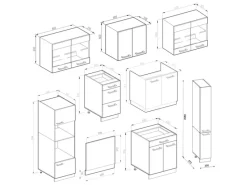 Sale Vicco R-Line Küchenzeile Weiß Hochglanz/Goldkraft Eiche 350 cm mit HochschrankAP Eiche ohne E-Geräte Pantryküchen
