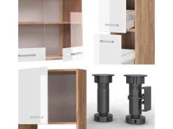 Sale Vicco R-Line Küchenzeile Weiß Hochglanz/Goldkraft Eiche 350 cm mit HochschrankAP Eiche ohne E-Geräte Pantryküchen