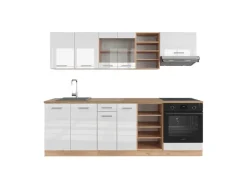 Clearance Vicco R-Line Küchenzeile Weiß Hochglanz/Goldkraft Eiche 240 cm AP Eiche ohne E-Geräte Einbauküchen