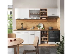 Clearance Vicco R-Line Küchenzeile Weiß Hochglanz/Goldkraft Eiche 240 cm AP Eiche ohne E-Geräte Einbauküchen