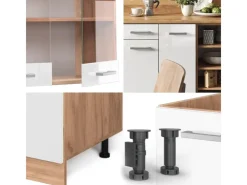Clearance Vicco R-Line Küchenzeile Weiß Hochglanz/Goldkraft Eiche 240 cm AP Eiche ohne E-Geräte Einbauküchen