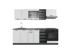 Einbauküchen<Vicco R-Line Küchenzeile Weiß Landhaus/Anthrazit 240 cm ohne Arbeitsplatte ohne E-Geräte Weiß Strukturiert