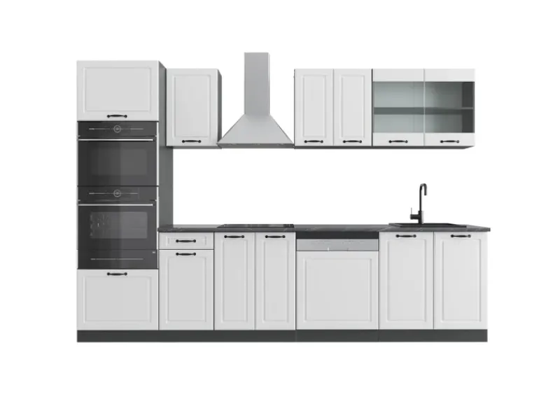 Sale Vicco R-Line Küchenzeile Weiß Landhaus/Anthrazit 300 cm mit HochschrankAP Anthrazit ohne E-Geräte Einbauküchen