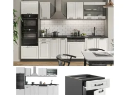Sale Vicco R-Line Küchenzeile Weiß Landhaus/Anthrazit 300 cm mit HochschrankAP Anthrazit ohne E-Geräte Einbauküchen