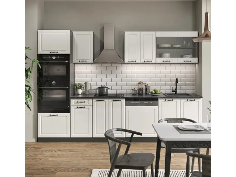 Sale Vicco R-Line Küchenzeile Weiß Landhaus/Anthrazit 300 cm mit HochschrankAP Anthrazit ohne E-Geräte Einbauküchen