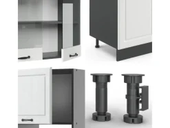 Sale Vicco R-Line Küchenzeile Weiß Landhaus/Anthrazit 300 cm mit HochschrankAP Anthrazit ohne E-Geräte Einbauküchen